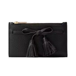 Kate Spade Hayes Black Pebbled Leather Wallet with Tassel Bow